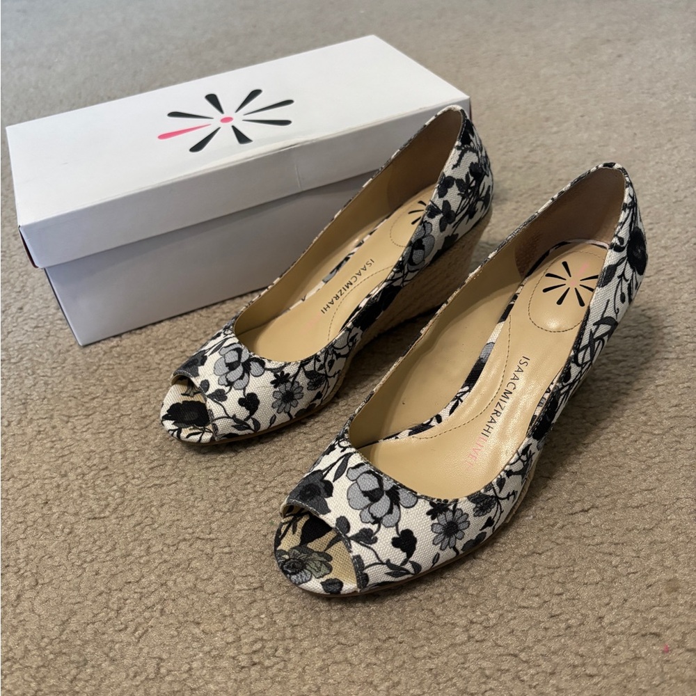 Isaac Mizrahi Floral Peep Toe Wedges